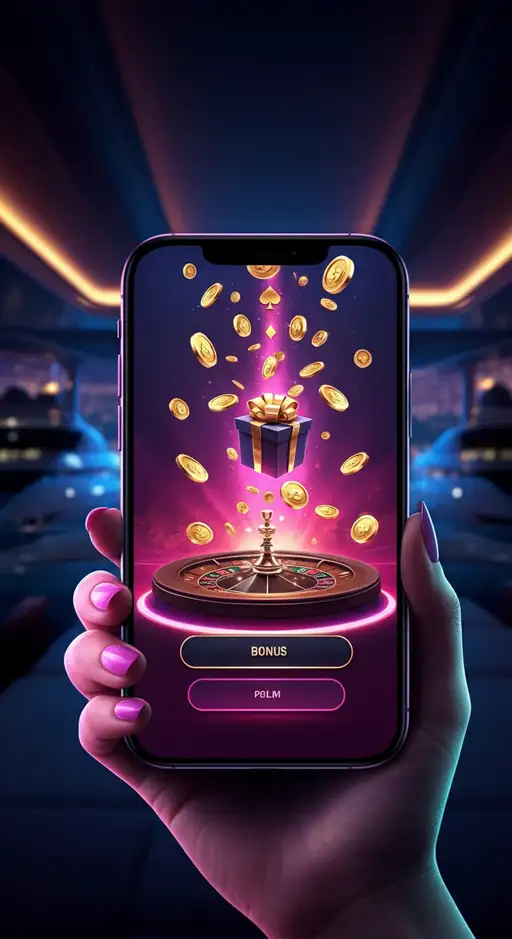 Een kleurrijke afbeelding van diverse bonussymbolen, fiches en een stralend welkomstbanner van Casino Trueluck, die de vele promoties op de bonuspagina illustreert.